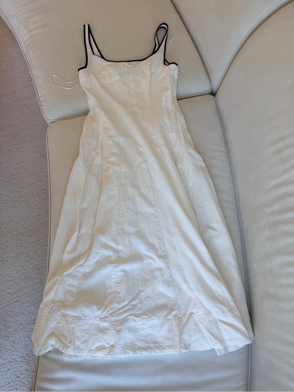 Zara White Slip Dress with Black Trim - Women Midi
